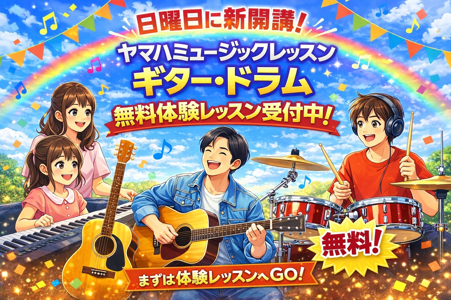 【北千住センター】5月から日曜日に新開講！ヤマハミュージックレッスン・ギター・ドラムコース登場！
